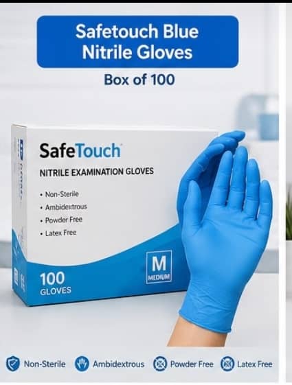 Safetouch Blue Nitrile Gloves -Box Of 100 Disposable Gloves