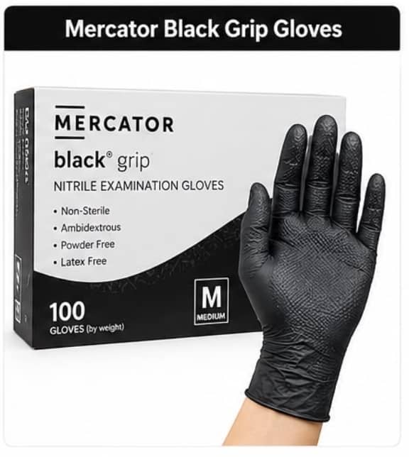 Mercator Black Nitrile Powder Free Disposable Gloves-Box of 100