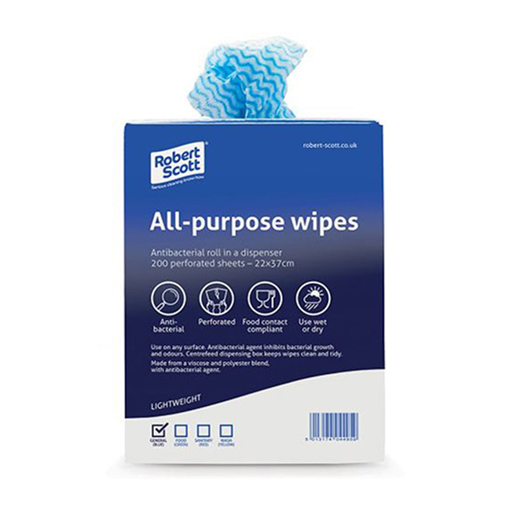 All Purpose Anti Bac Cloth Roll, Blue, Dispenser Pack (200)