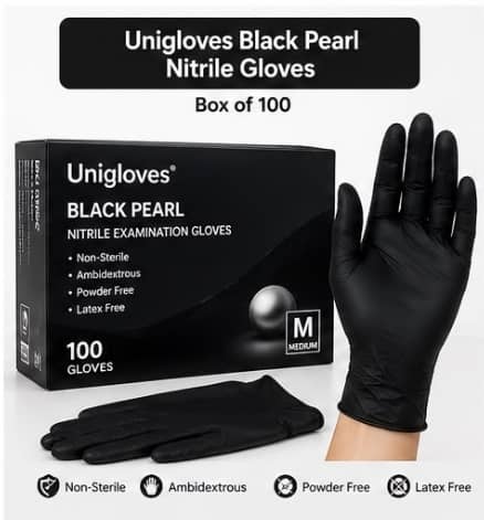 Unigloves Black Pearl Nitrile Gloves -Box Of 100 Disposable Gloves