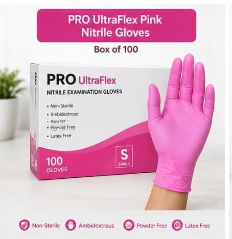 Pro UltraFlex Pink Nitrile Gloves -Box Of 100 Disposable Gloves