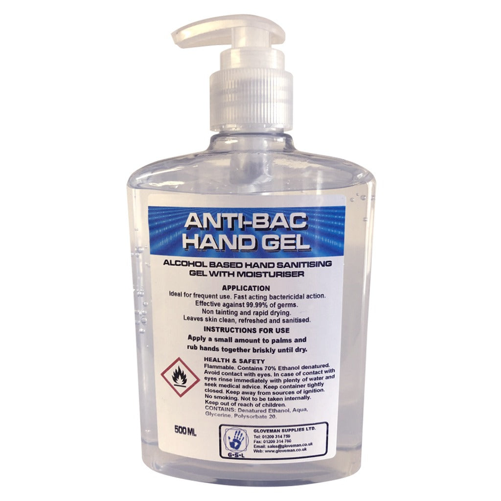 Gloveman Hand Sanitiser Gel 500ml Pump Bottle per case of 12